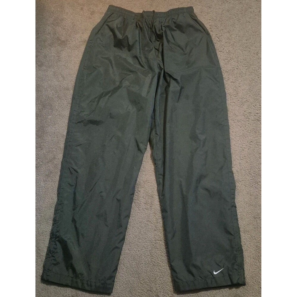 Vintage Nike Track Pants Men’s Large Olive Green Baggy Windbreaker Lined Y2K